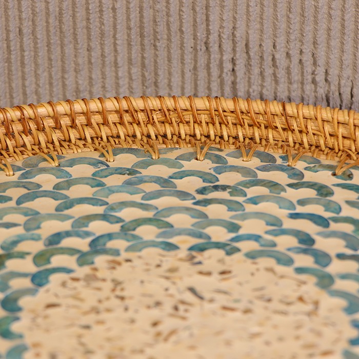 Dekoratif Objeler Rattan Çerçeveli 40 cm. El Yapımı Sedefli Mozaik