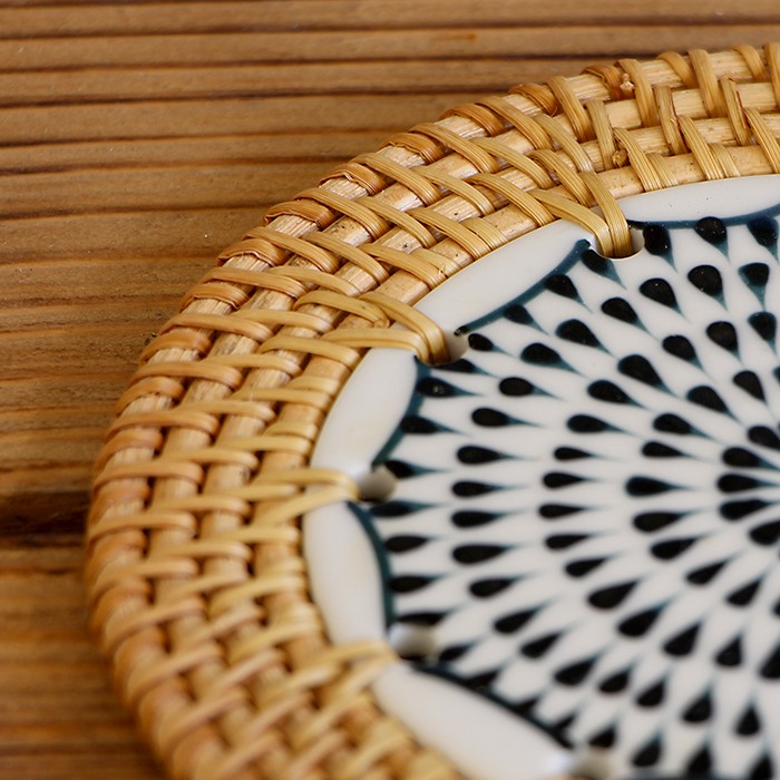 Dekoratif Tabak &amp; Kase Rattan Çerçeveli 12 cm. El Yapımı