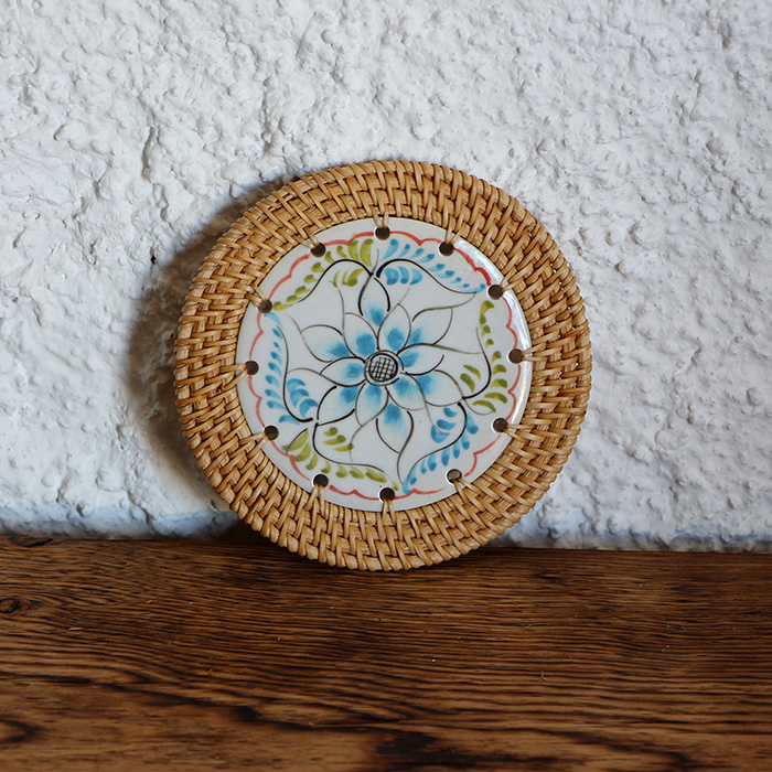 Dekoratif Tabak &amp; Kase Rattan Çerçeveli 14 cm. El Yapımı