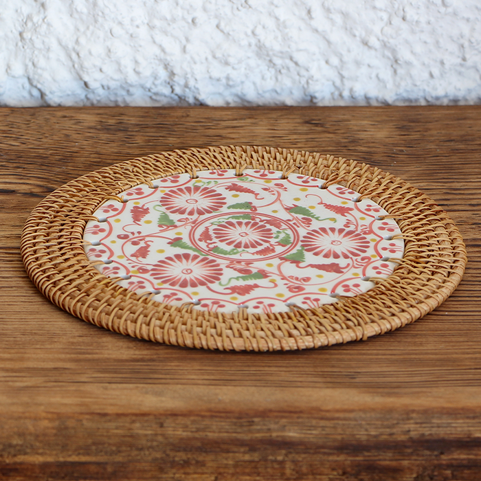 Dekoratif Tabak &amp; Kase Rattan Çerçeveli 20 cm. El Yapımı