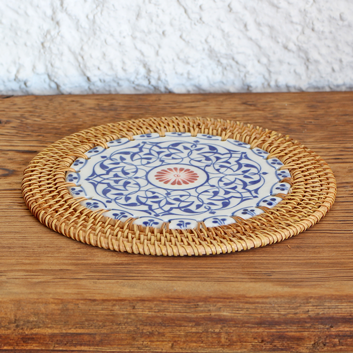 Dekoratif Tabak &amp; Kase Rattan Çerçeveli 20 cm. El Yapımı